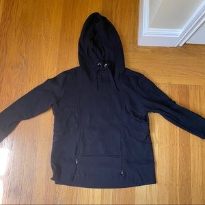 ALO yoga hoodie black with mesh zipper detail